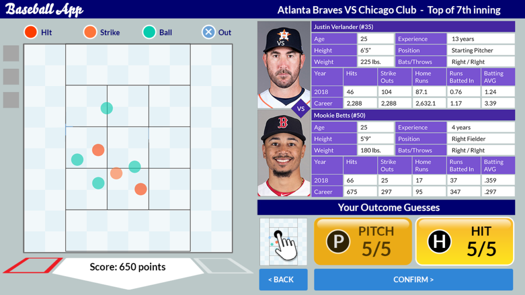 "Baseball app" gameplay screenshoot.